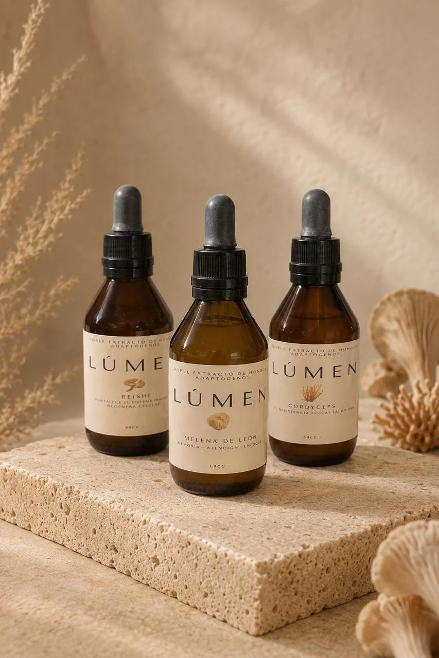 Presentación de Lúmen: extractos de reishi, melena de león y cordyceps